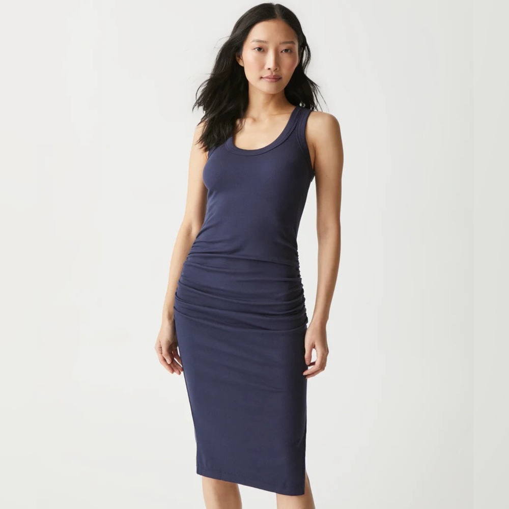 MICHAEL STARS NEW ULLA SCOOP NECK RIBBED MIDI DRESS